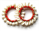 3 Inches Red Color Kaudi Shells Bangle/Ring Set Of 2, Wedding Favor, Party Favor,  Festival Favor, Return Gifts